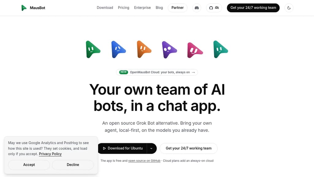 Screenshot of MausBot website