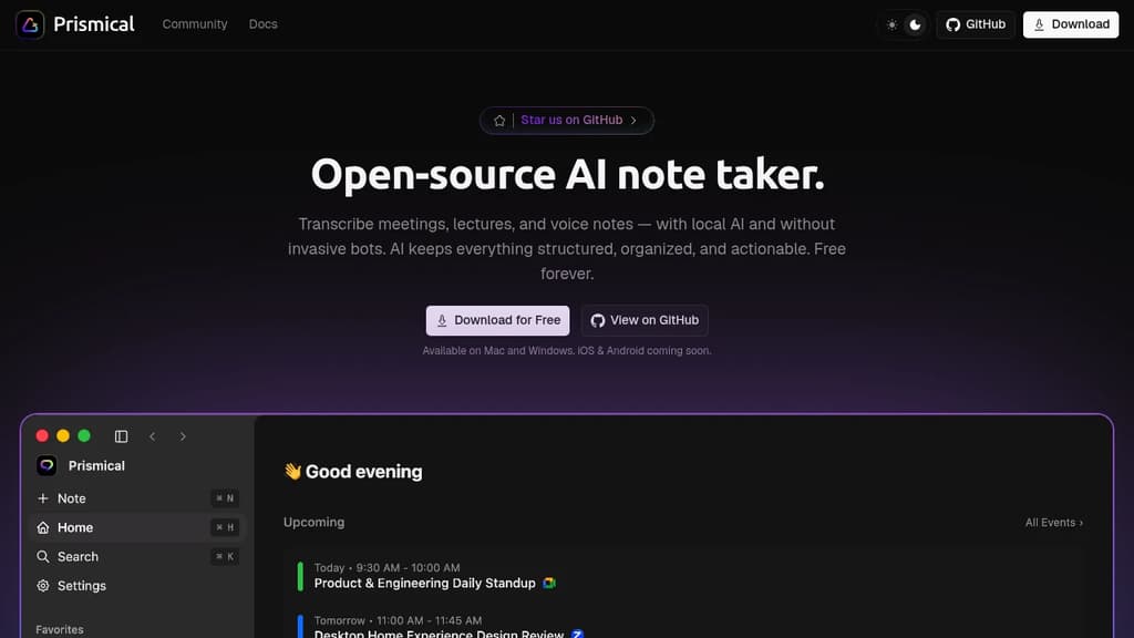 Screenshot of Prismical website