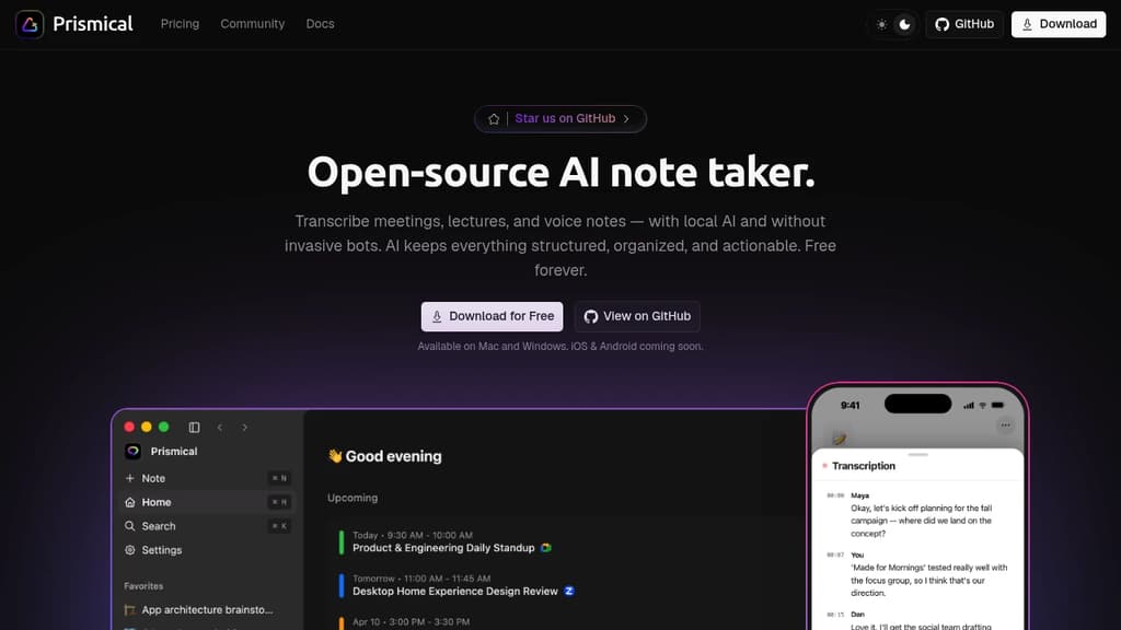 Screenshot of Prismical website