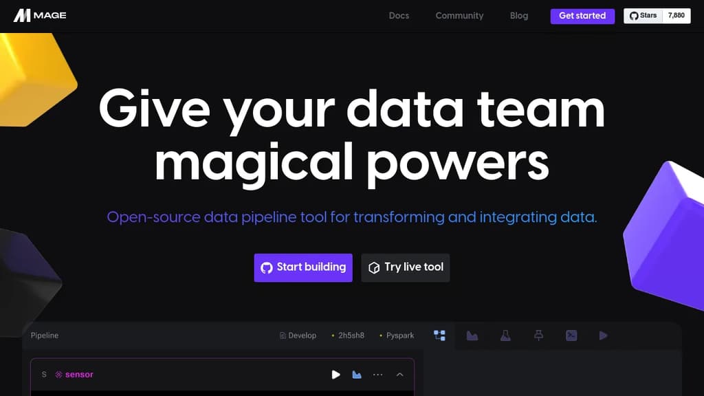Screenshot of Mage website