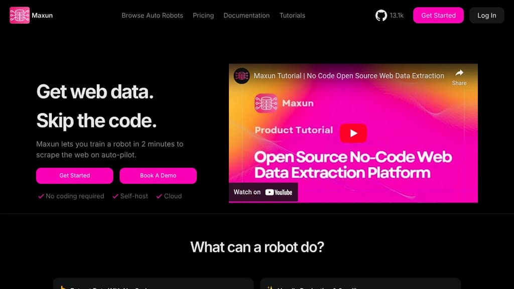 Screenshot of Maxun website
