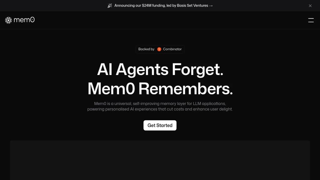 Screenshot of Mem0 website