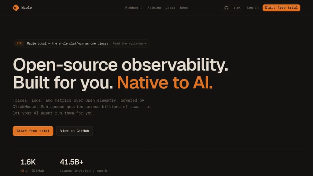 Screenshot of Maple website