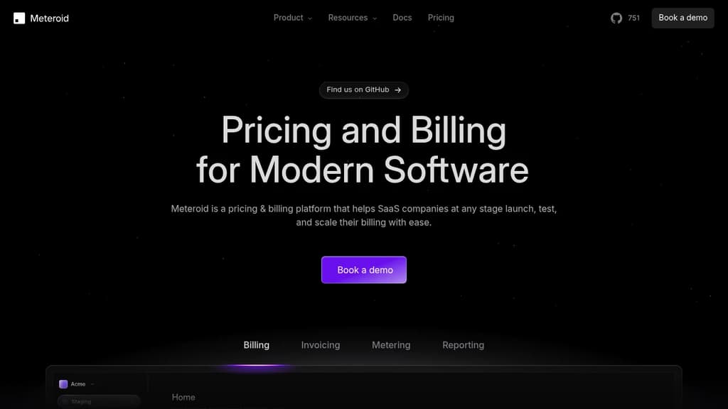 Screenshot of Meteroid website