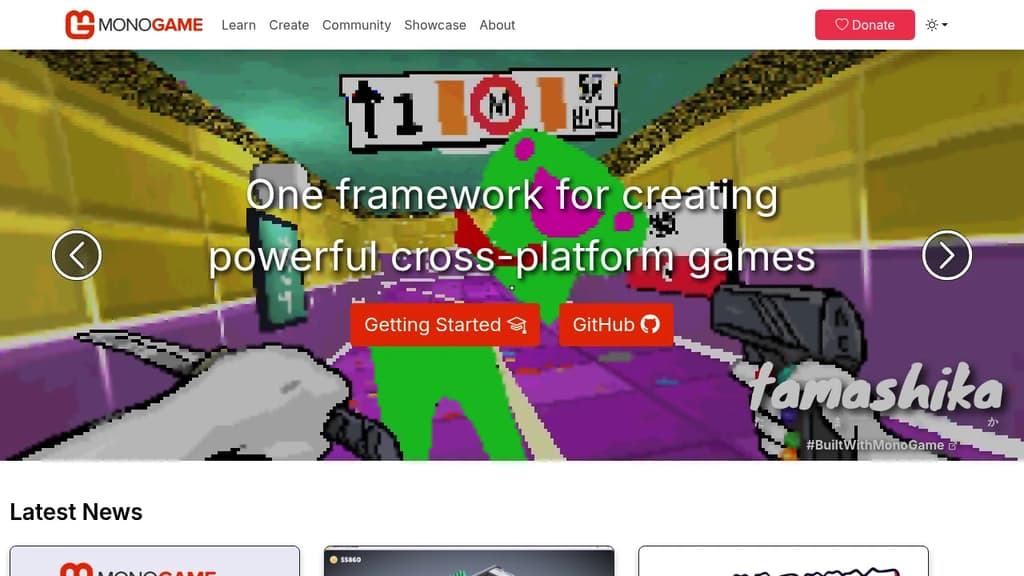 Screenshot of MonoGame website