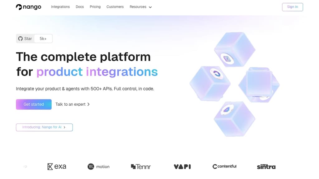 Screenshot of Nango website