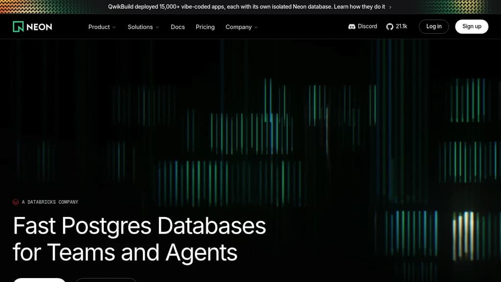 Screenshot of Neon Postgres website