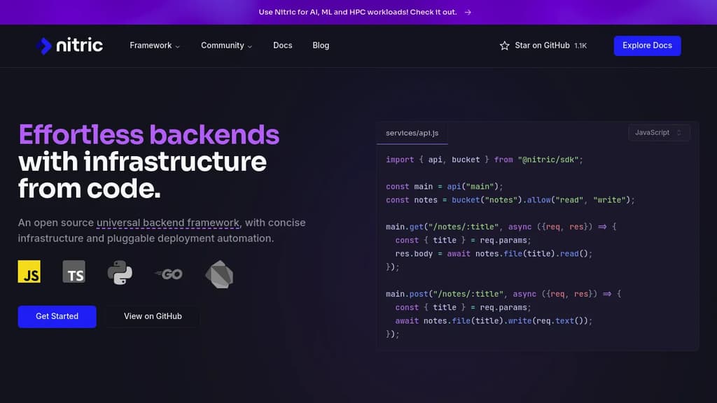 Screenshot of Nitric website