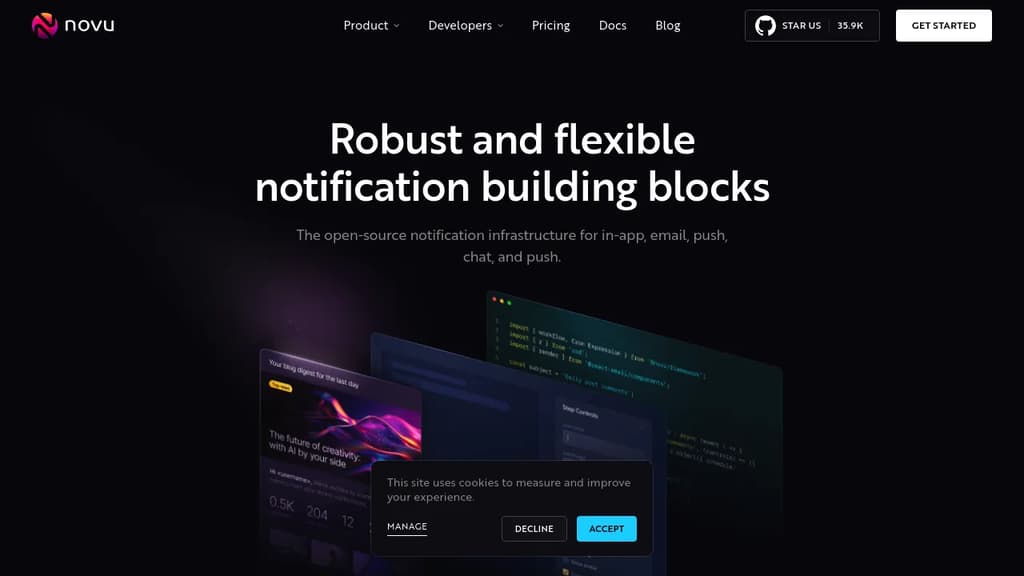Screenshot of Novu website