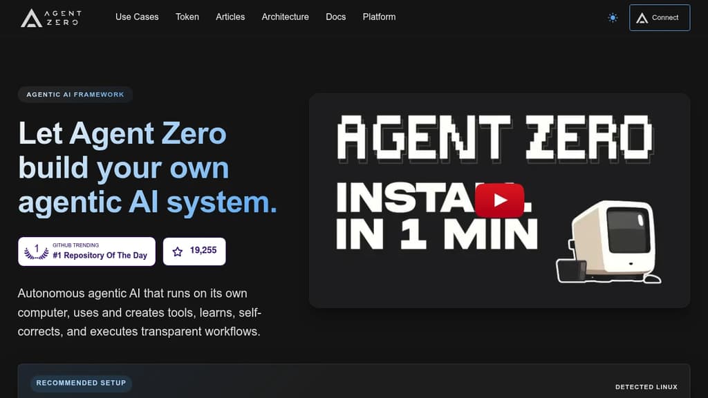 Screenshot of Agent Zero website