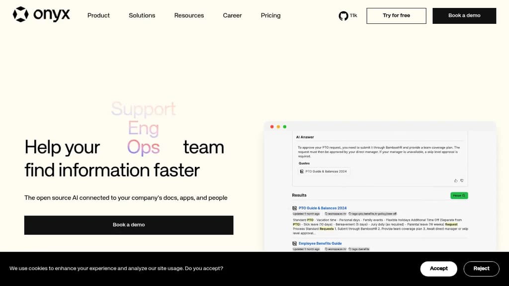 Screenshot of Onyx website