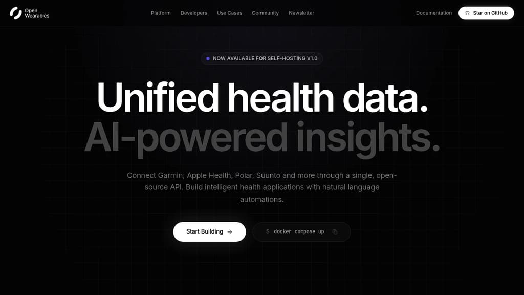 Screenshot of Open Wearables website