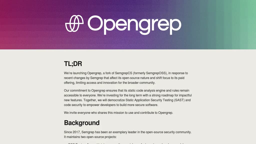 Screenshot of Opengrep website