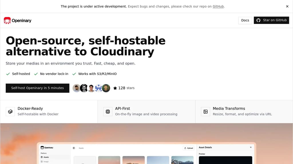 Screenshot of Openinary website