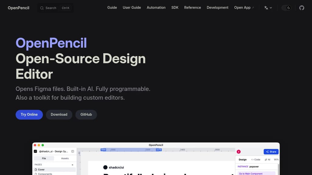 Screenshot of OpenPencil website