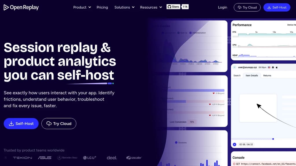 Screenshot of OpenReplay website