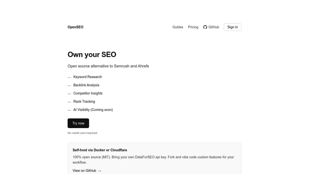 Screenshot of OpenSEO website
