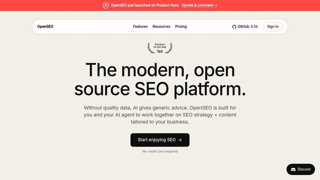 Screenshot of OpenSEO website