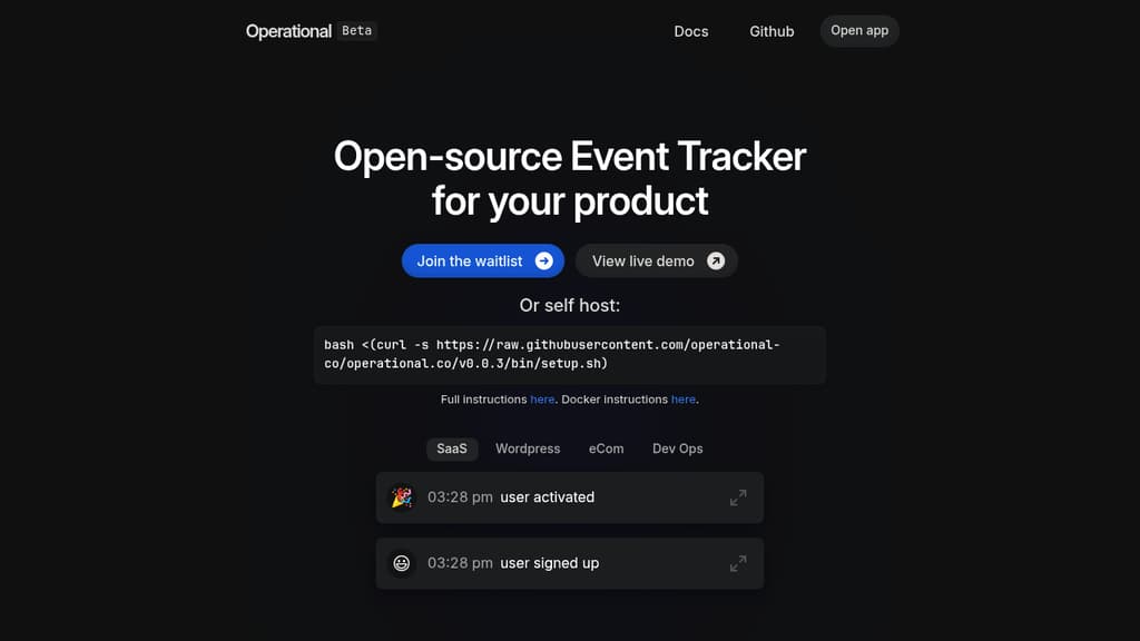 Screenshot of Operational website