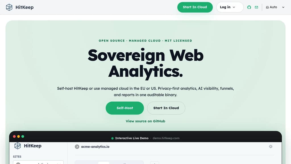 Screenshot of HitKeep website