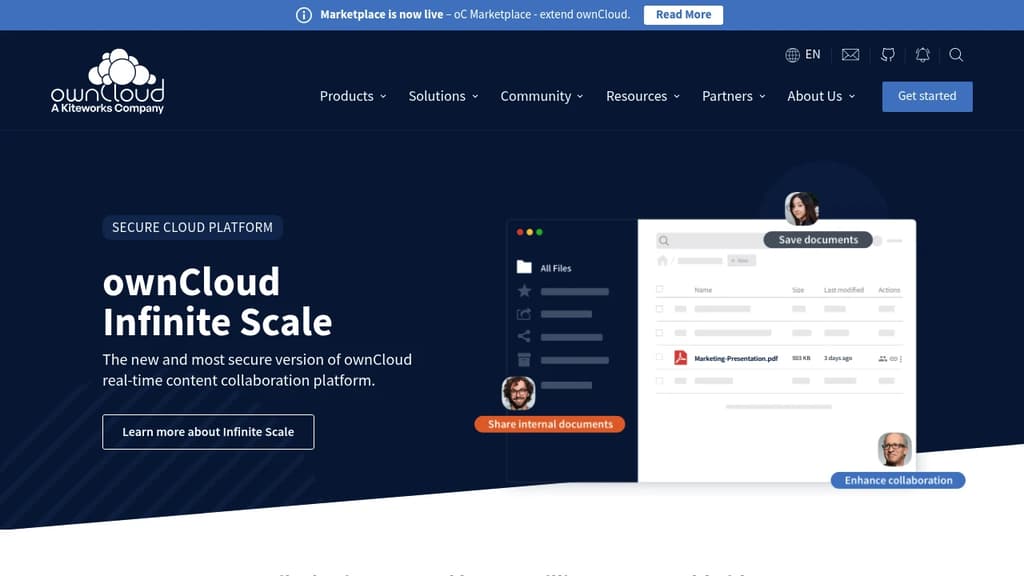 Screenshot of ownCloud website