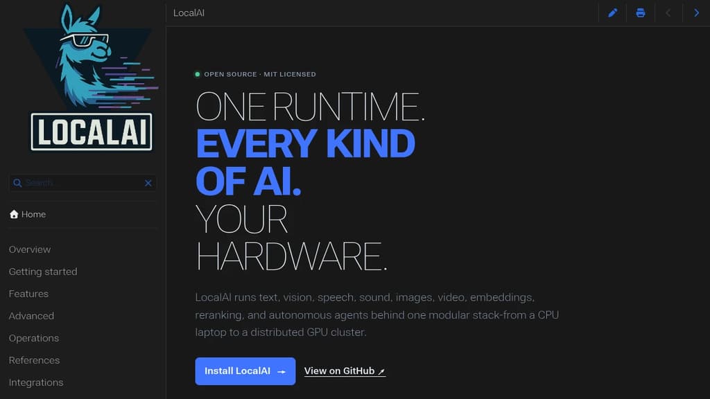 Screenshot of LocalAI website