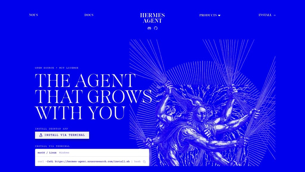 Screenshot of Hermes Agent website