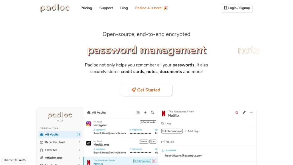 Screenshot of Padloc website