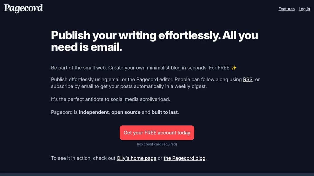 Screenshot of Pagecord website
