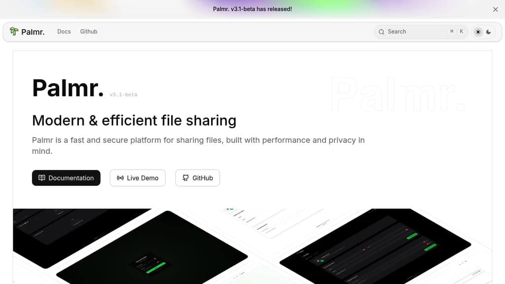 Screenshot of Palmr website