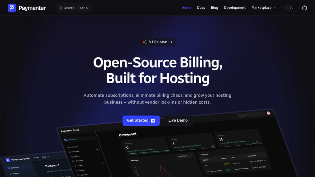 Screenshot of Paymenter website