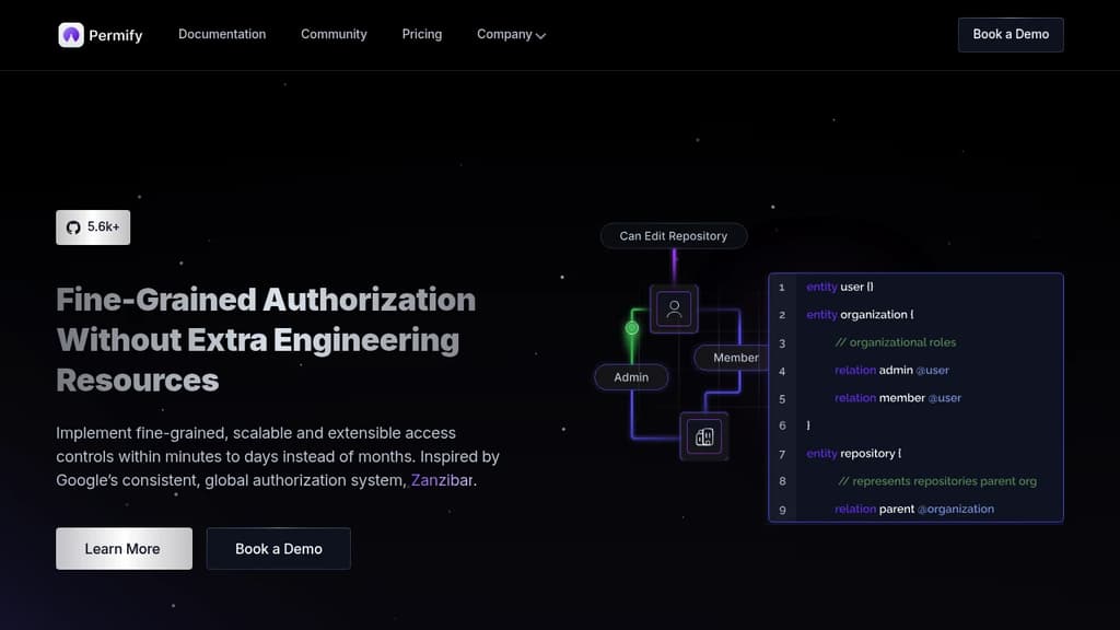 Screenshot of Permify website