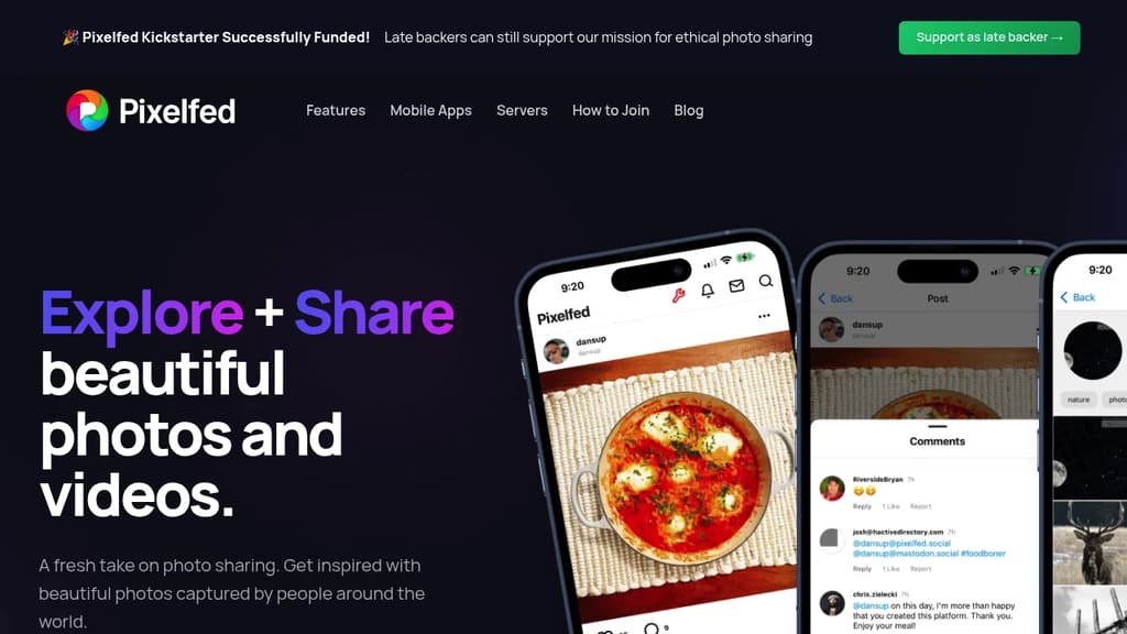 Screenshot of Pixelfed website