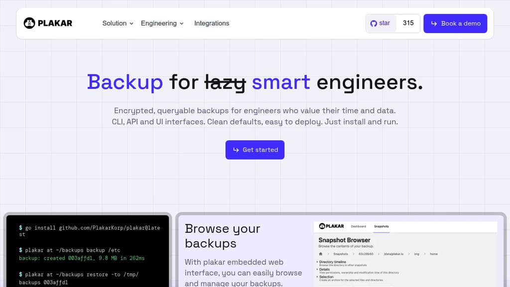 Screenshot of Plakar website