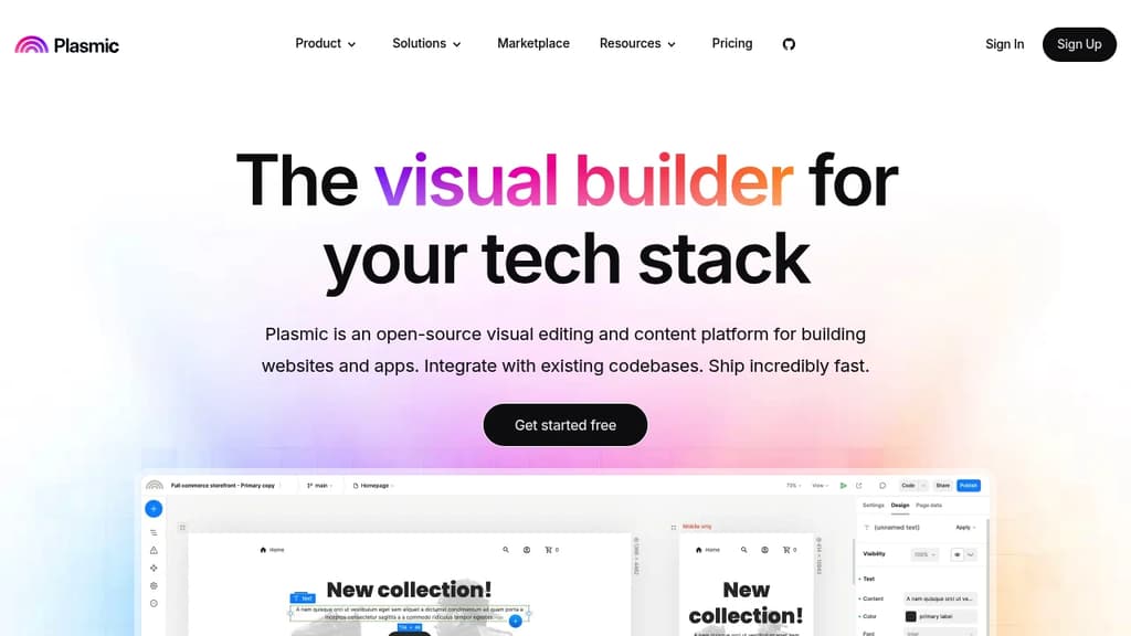 Screenshot of Plasmic website