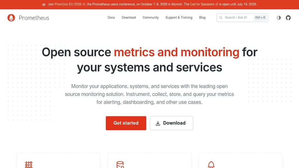 Screenshot of Prometheus website