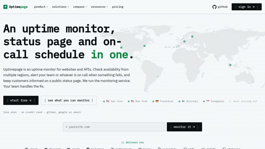Screenshot of Uptimepage website