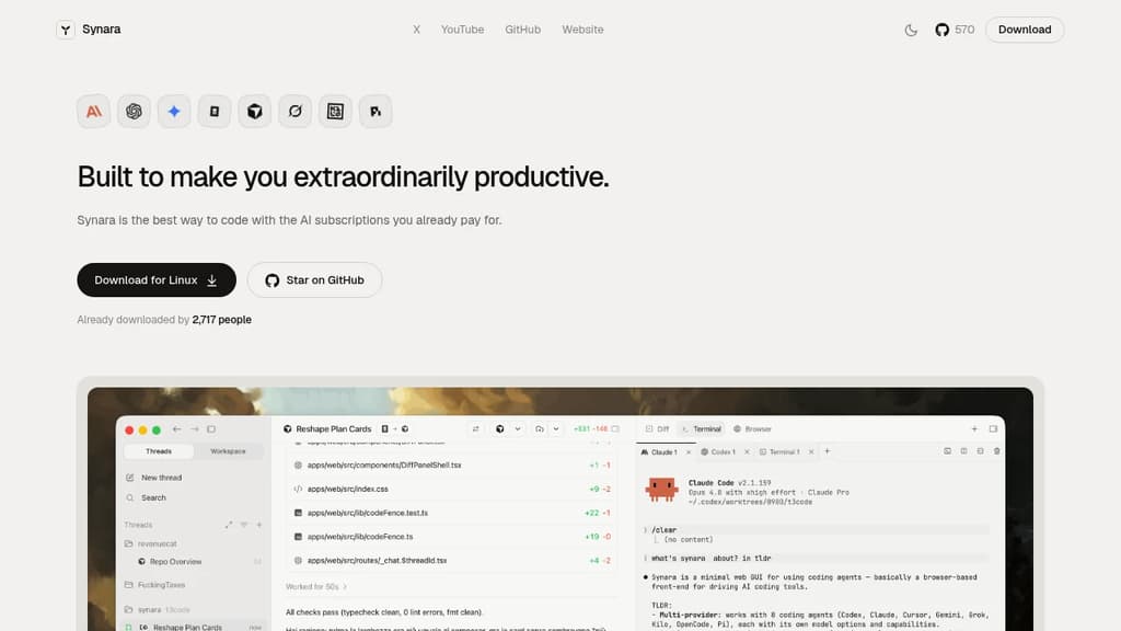 Screenshot of Synara website