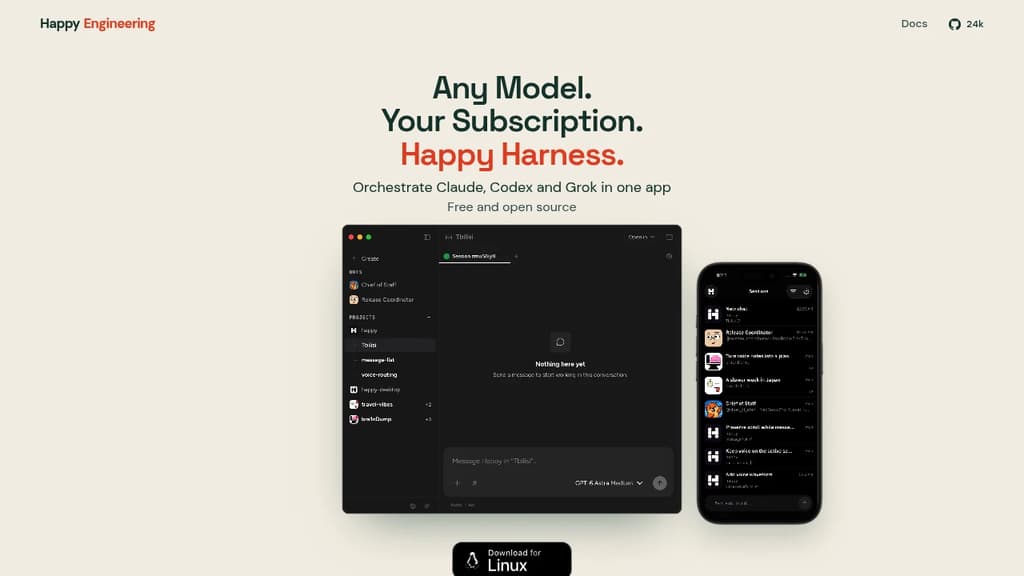 Screenshot of the Happy website