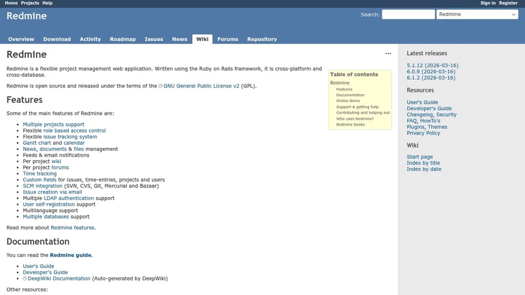 Screenshot of Redmine