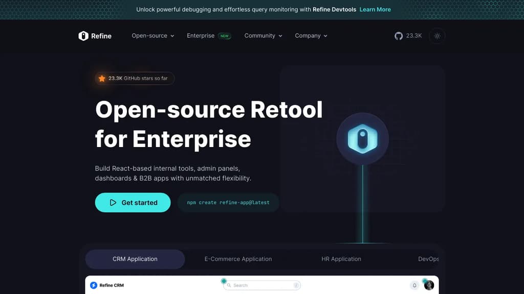 Screenshot of Refine website