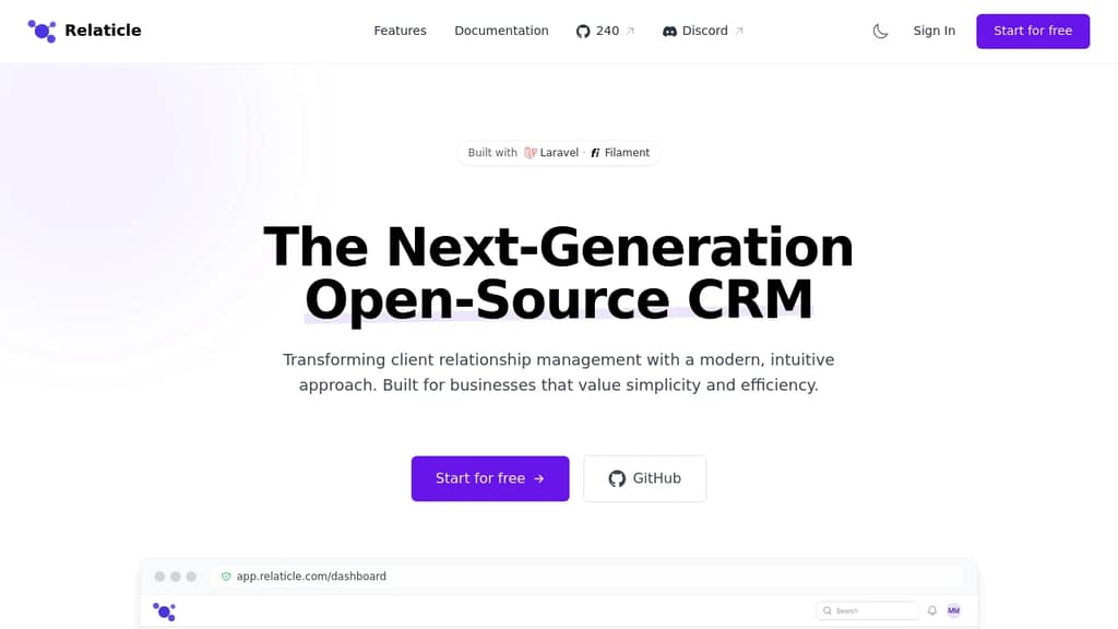 Screenshot of Relaticle website