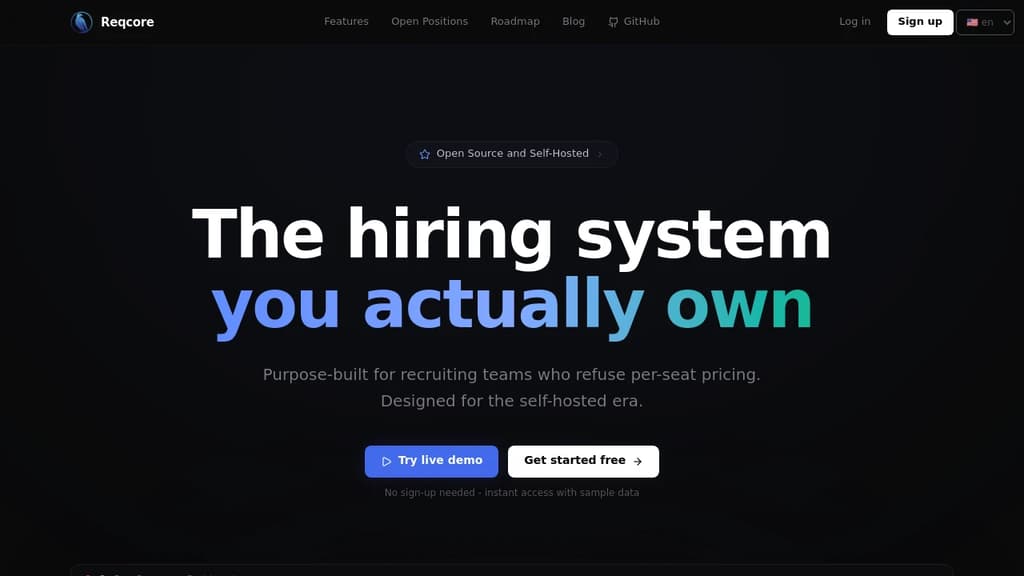 Screenshot of Reqcore website