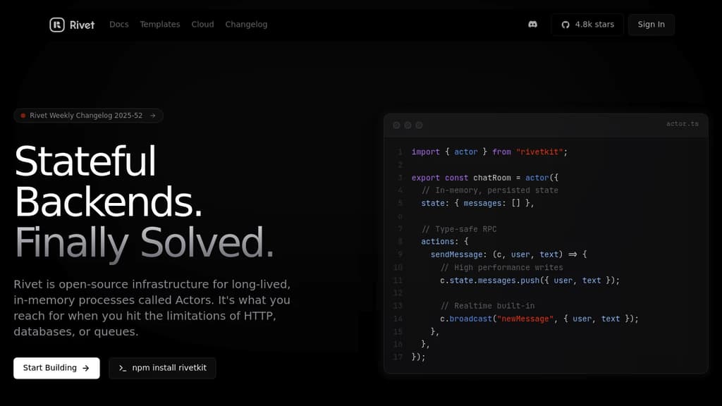 Screenshot of Rivet website