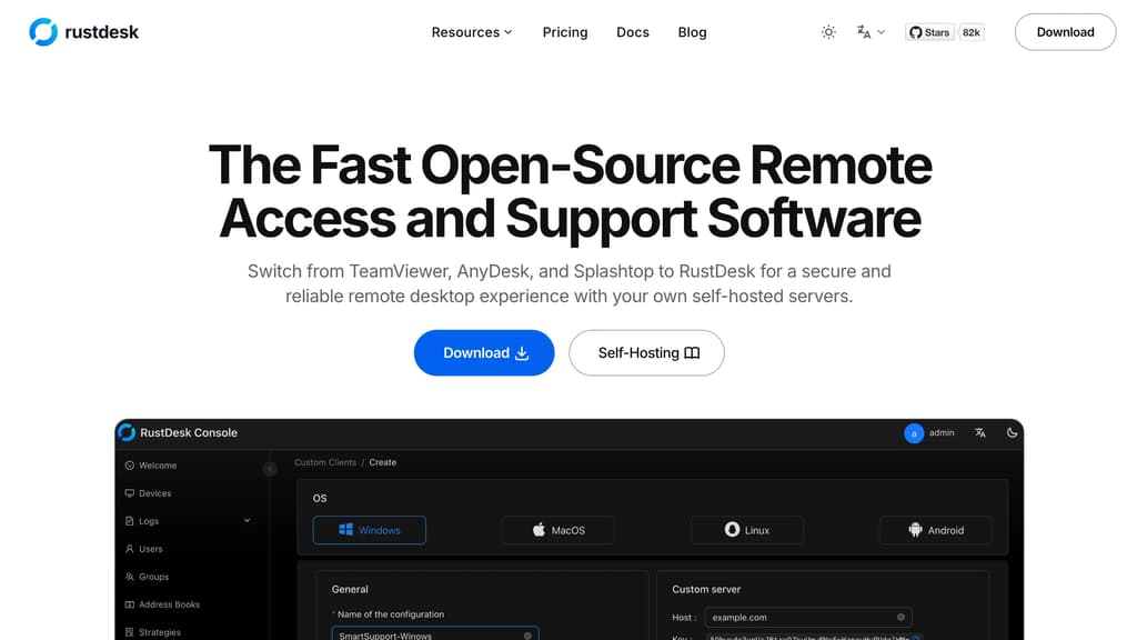 Screenshot of RustDesk website