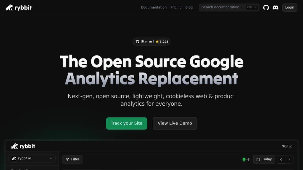 Screenshot of Rybbit website