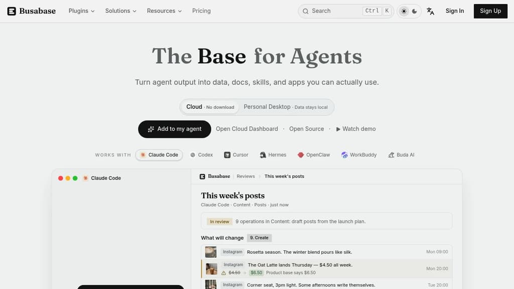 Screenshot of Busabase website