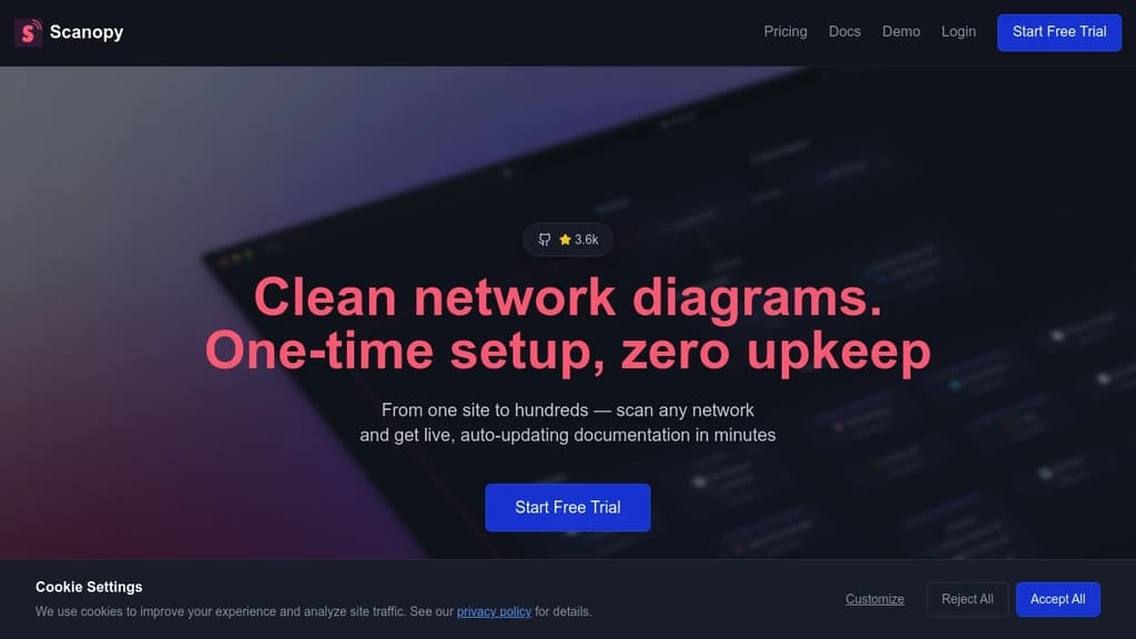 Screenshot of Scanopy website