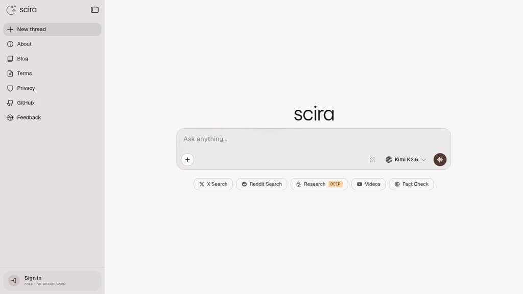Screenshot of Scira website