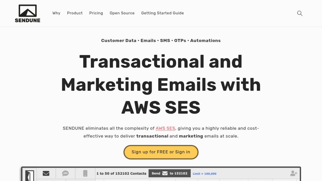 Screenshot of Sendune website